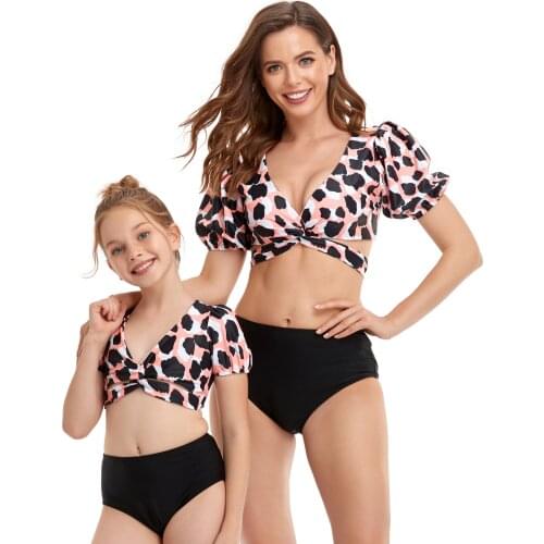 Swimwear Women Bikini Two Pieces Swimsuit Beach Wear Girls Children High Waist Push Up Puff Sleeve Holiday Swimming Suits X2107