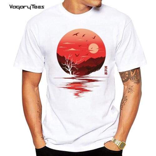 Summer Fashion Tshirt Men Clothes Vintage Sunset Style Wilderness Print Punk Rock O-Neck Graphic Tee Shirt homme Casual Tops
