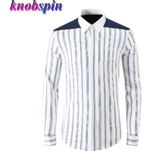 Hot Sale Stripe Splicing Male Shirts Luxury Long Sleeve Casual Mens Dress Shirts Fashion Slim Fit Party Man Shirts Plus Size 4XL