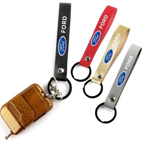 Metal Stainless Steel Car Key Ring Leather Keychain Key Ring Chain for Ford focus Fiesta EcoSport ESCORT ranger fusion mondeo