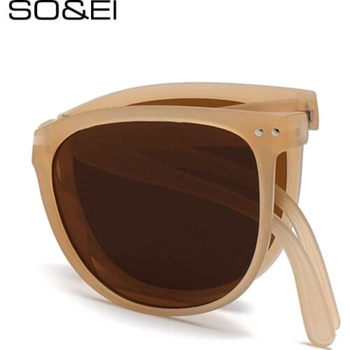 SO&EI Fashion Foldable Women Round Sunglasses Shades UV400 Retro Rivets Eyewear Trending Men Driving Sun Glasses