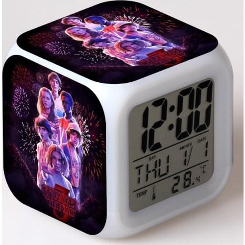 Cartoon Digital stranger things Alarm Clock 7 Color Glowing LED Digital Clock Kids Birthday Gift Multifunction Touch Sensing