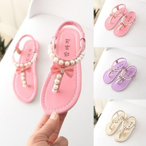 MUQGEW 2020 Summer Fashion Children Baby Girl Slip-On Bowknot Rubber Sandals Pearl Princess Thong Sandals Girls Shoes zapatos