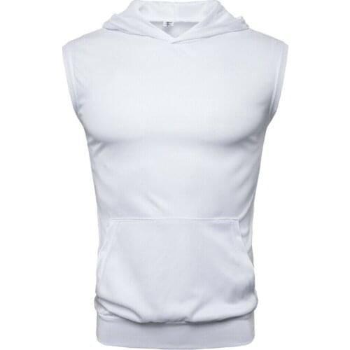 Men Fitness Hoodies Tank Tops Sleeveless Bodybuilding Tee Shirt Fashion Stringer Male Workout Hooded Vest Sportswear