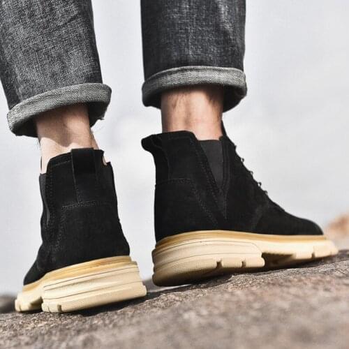 Suede Chelsea Boots Men 2020 Leather Platform Denim Ankle Black Chelsea Boots Men Men Winter Casual Shoes Coturno