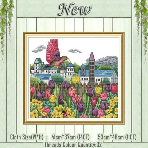 Tulips and bird animal flower diy painting counted print on the canvas DMC 11CT 14CT kits Cross Stitch Embroidery needlework Set