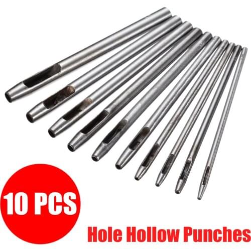 10Pcs/set Hole Hollow Punch Set 0.5mm-5mm Heavy Duty Leather Belt Punch Tool Steel Belt Watch Band Puncher Leather Craft
