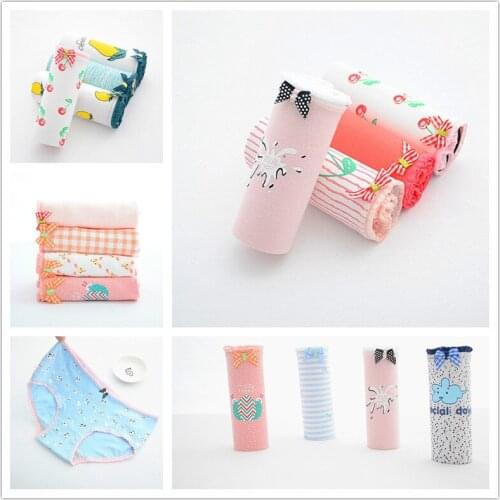 Autumn New Arrival 4pcs/lot Girls Teenage Underwear Panties Breathable Women Cotton Solid Color Student Cartoon Girls Lingerie