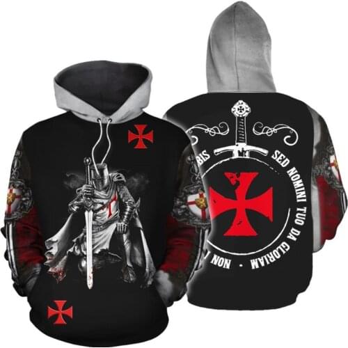 2020 Latest 3D Printing Templar Mens Hoodie Top Fashion Casual Sweatshirt Mens Loose Top Explosive Hoodie