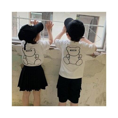 Family Matching Clothes Baby Boys and Girls Cartoon T Shirt Toddler Girl Bear Top Tees Family Look Kids Casual T Shirt 2-8 Years