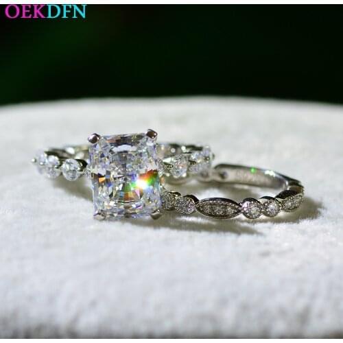 OEKDFN 925 Sterling Silver Women Ring 1set Created High Carbon Diamond Gemstone Wedding Engagement Jewelry Rings For Women