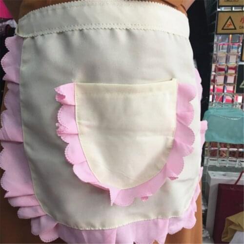 Retro Vintage White Half Waist Womans Apron With Pocket Pinny Frilly Waitress