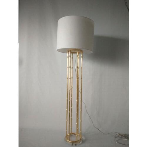 American light luxury bamboo tube acrylic linen lampshade floor lamp custom villa hotel iron art floor lamp