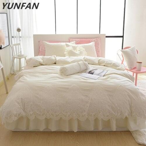Luxury bedding set lace cake layers ruffle duvet cover elegant fabric bedspread bed skirt coverlets beige princess bedclothes