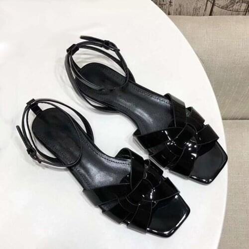 Summer Women Shoes Female Casual Sandals Black Weave Chaussures Ladies Fashion Footwears New Square Toe Sandalias Flats