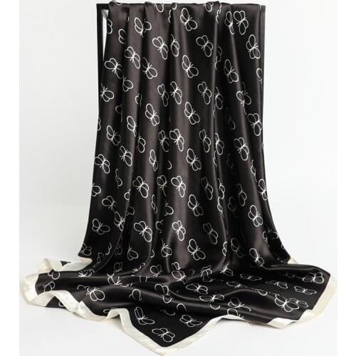 Silk Scarf Black Butterfly Bandana Women Summer Neckerchief LuxuryFemale Beach Korean Fashion Shawls Accessories For Neck 2021