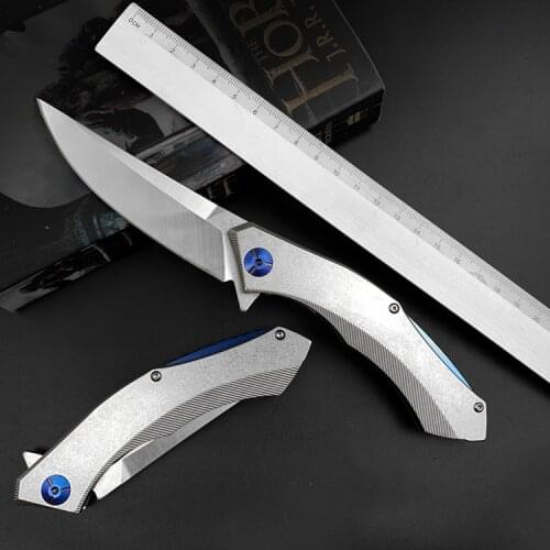 JUFULE Made bear Blue Moon D2 Blade steel Handle Folding Ball Bearing Flipper Camping hunt gift Outdoor EDC Tool Kitchen knife