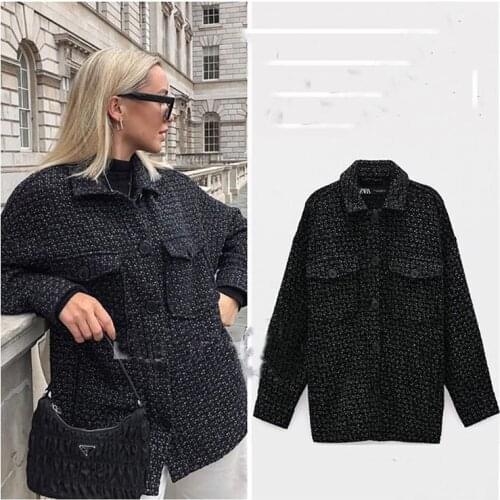 Loose shirt autumn and winter new style Lapel single breasted thickened frosted shirt tweed coat