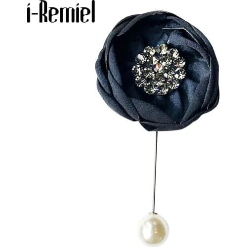 I-Remiel Korean High-grade Cloth Art Flower Long Needle Brooch Pin for Women Suit Shirt Collar Womens Clothing Accessories