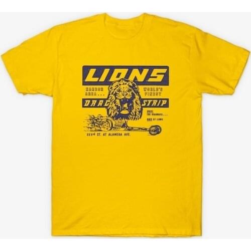 HAHAYULE-JBH Unisex Lions Drag Strip Yellow T-Shirt Once Upon A Time In Hollywood Tee Vintage Fashion Racing Car Shirt