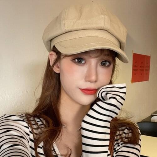 HT3700 Women Cap Vintage Female Artist Painter Beret Hat Lady Octagonal Newsboy Cap Spring Summer Solid Plain Berets for Women