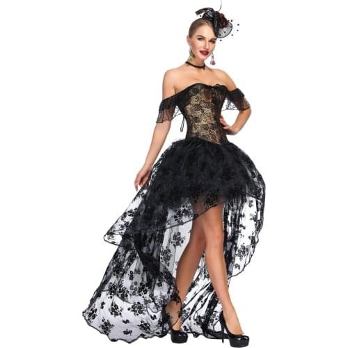 Womens Retro Steampunk Corset Dress Victorian Vintage Gothic Corset Top Burlesque Lace Corset and Bustiers Party Dress