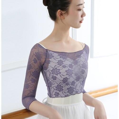 Women Crop Top Lace Dance Tops Ballet T shirt Ballerina Dancewear Half Sleeve Ballet Clothes Classic Costumes for Dancing