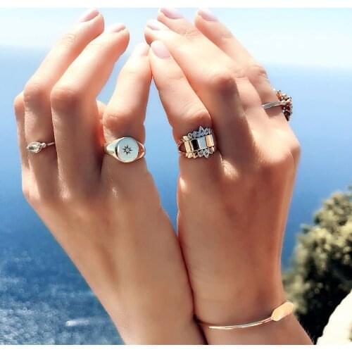 2021 Top Quality Simple Design Delicate Gold Color Zirconia CZ Star Rings For Women Fashion Engagement Wedding Charming Jewelry