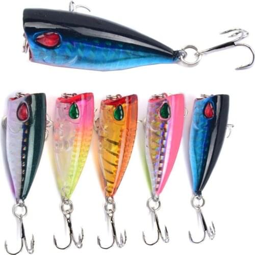 1-2pcs mini popper fioating Fishing Lures 4cm/3g Topwater Popper 3D eyes Wobblers Hard Plastic Bait With 6# Hooks Fishing Tackle