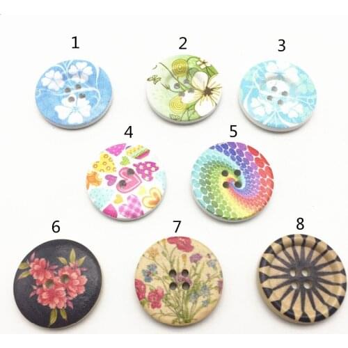 20pcs 30mm Large Wood Buttons Round Florals Flowers Sewing Button Embellishments DIY Crafts