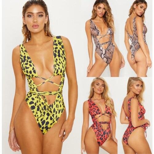 2019 New Style Fashion Hot Womens One Piece Push Up Padded Bra Bikini Bandage Print Swimsuit One-Piece Suits Beachwear