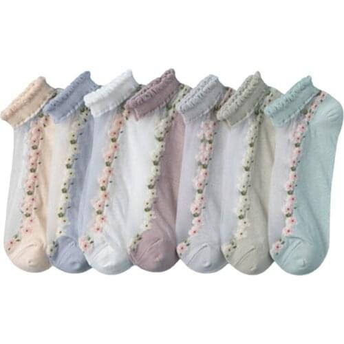 5 Pairs Spring Summer Thin Invisible Women Boat Socks Japan Cute Mesh Cotton Socks Street Trendy Socks