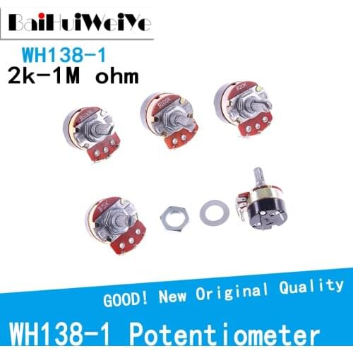 5PCS/LOT WH138-1 Potentiometer Adjustable Resistance Speed Regulator 2K 5K 10K 20K 50K 100K 250K 500K 1M Ohm