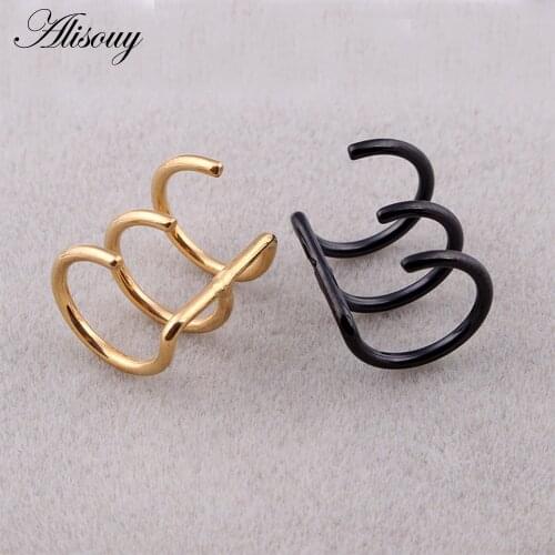 Alisouy 1PC Stainless Steel Nose Rings Studs Fake Septum Clip Gold/ color/Black Nose Hoop Fake Nose Ear Rings&Studs Body Jewelry