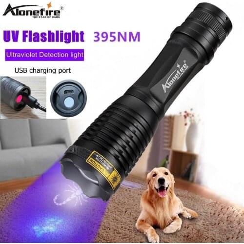 Alonefire E007-C 395nm UV Flashlight rechargeable Ultra Violet Light With Zoom Function UV Black Light Pet Urine Stains Detector