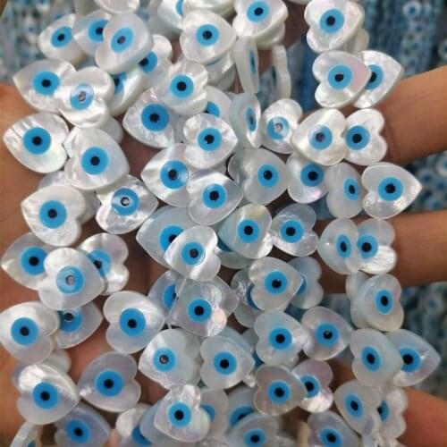 10 Pcs/lot 10/12/14mm Heart Natural Evil Eye Shell Beads MOP Mother of Pearl Beads for Necklace Earring DIY Making Charm Jewelry