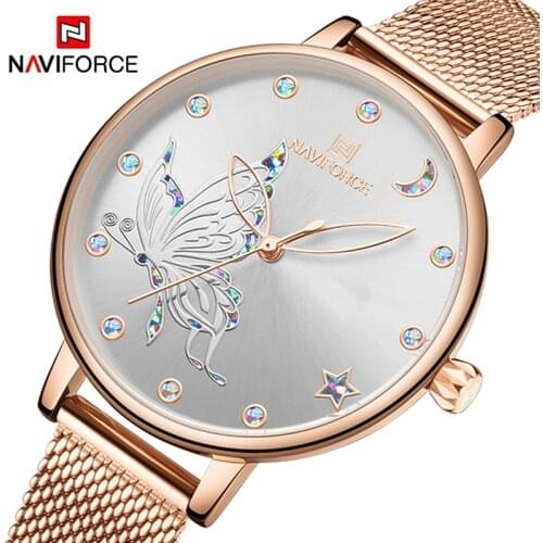 NAVIFORCE Luxury Brand Rose Gold Watches for Women Fashion Creative Quartz Ladies Elegant Wrist watch Waterproof Clock Bracelet