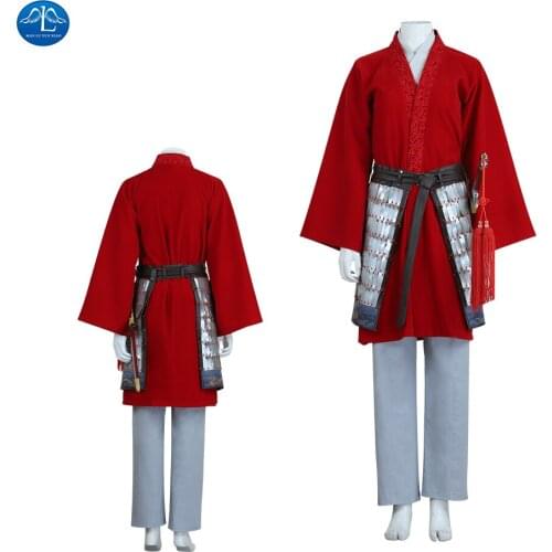 Movie Mulan Cosplay Costume Princess Hua Mulan Red Gown Dress Fa Mu Lan Chinese Ancient Style Suit Halloween Outfit