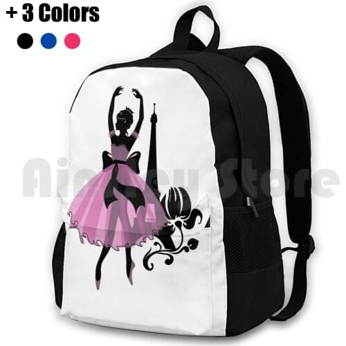 Graphic Silhouette Of A Woman. Ballerina With Floral Ornament. Outdoor Hiking Backpack Riding Climbing Sports Bag Womens