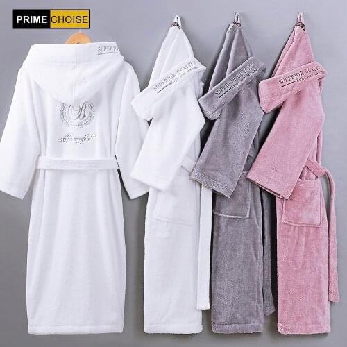 Cotton Bathrobe Hooded Thick warm Winter Dressing Gown Long Robe Wedding Bridesmaid Robe white