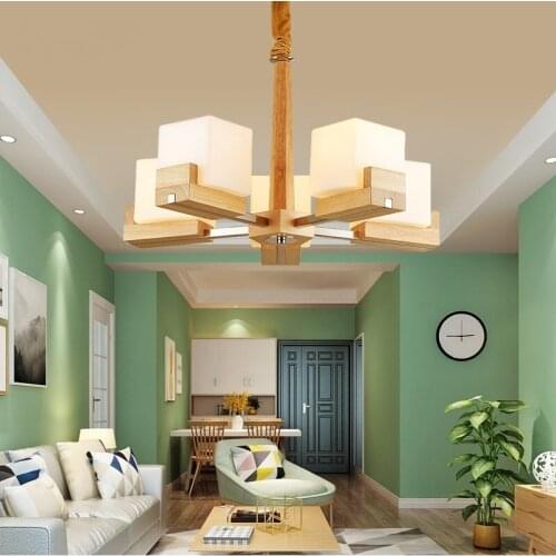 Personality new Chinese Pendant Lights solid wood garden restaurant Japanese style oak sugar cube creative led droplight MZ1375