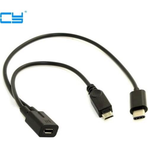 Micro USB Female to USB 3.1 USB-C Type C & Micro USB Male Splitter Charge Extension Cable