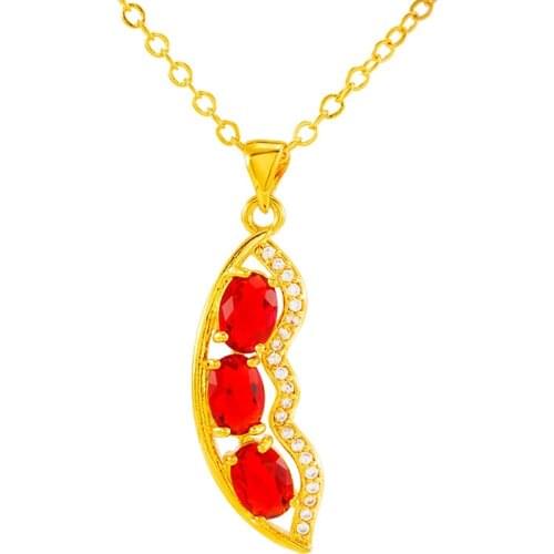 Beans Shaped Red/Green Pendant Chain Gold Filled Fashion Women Girl Shiny Charm Jewelry