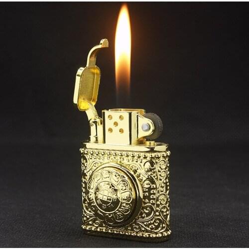 Creative Metal Embossed Grinding wheel Lighters Retro Butane Gas Lighter Cigarette Lighter Smoking Accessories Gadgets For Men