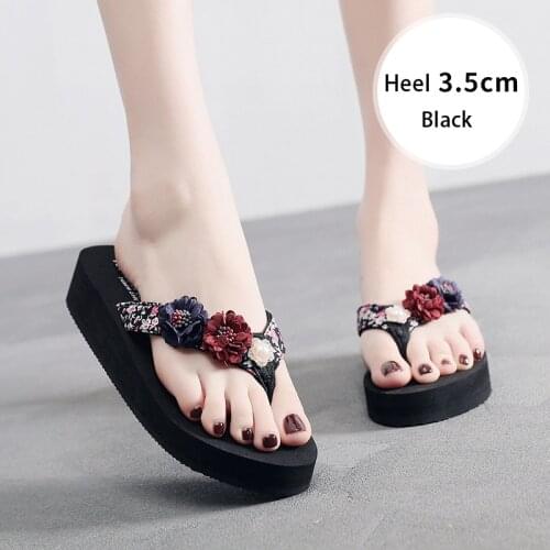 Summer Women Slippers New Beach Flip Flops Casual Flowers Platform Wedge Slippers Lightweight Anti-slip House Slippers For Women
