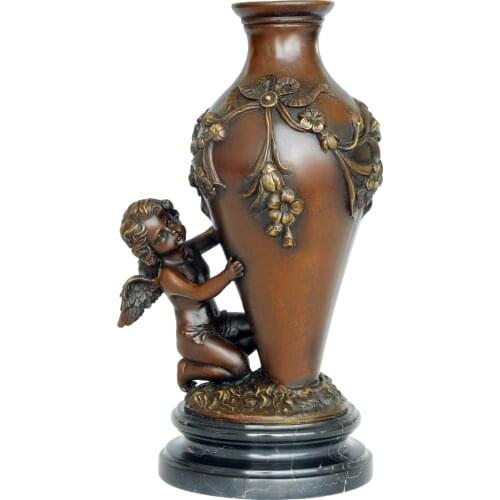 Little Angel Vase Statue Sculpture Vintage Art Bronze Brass Hot Casting Gorgeous Home Decoration