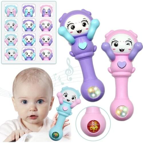 Cute Hide Seek Face LED Glowing Music Hand Rattle Developmental Baby Toy Gift