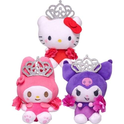Cartoon Stuffed Plush Toy Crown Cheerleaders Kuromi Melody KT Cat Anime Kawaii Cute Soft Plush Girl Doll Toy Pendant Gift 10cm