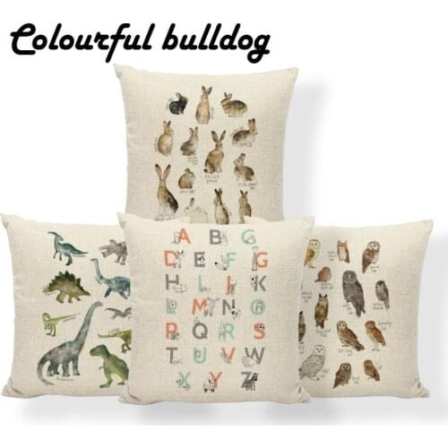 Child Education Cushion Covers Animal Letter Alphabet Cover Pillows Decorativa Throw Pillow Cases 43X43 Linen Blend Handmade
