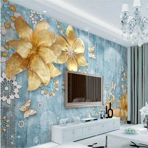 Beibehang Custom wallpaper fresco of any size photo 3d luxury golden jewelry flowers Mediterranean TV background wallpaper